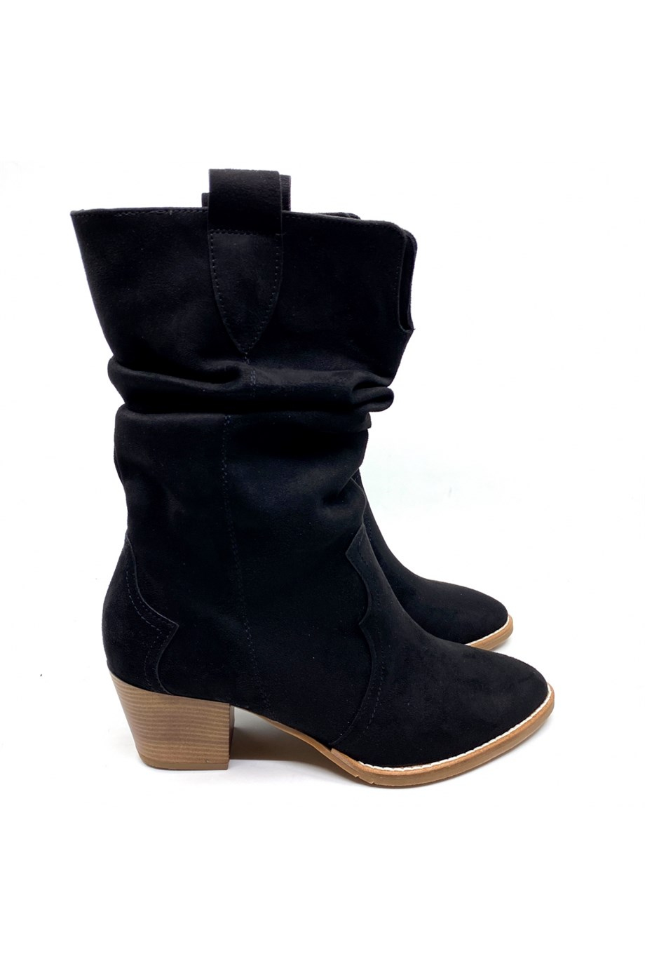 Jemma Model 5 Cm Topuklu Western Kisa Çizme Siy.suet