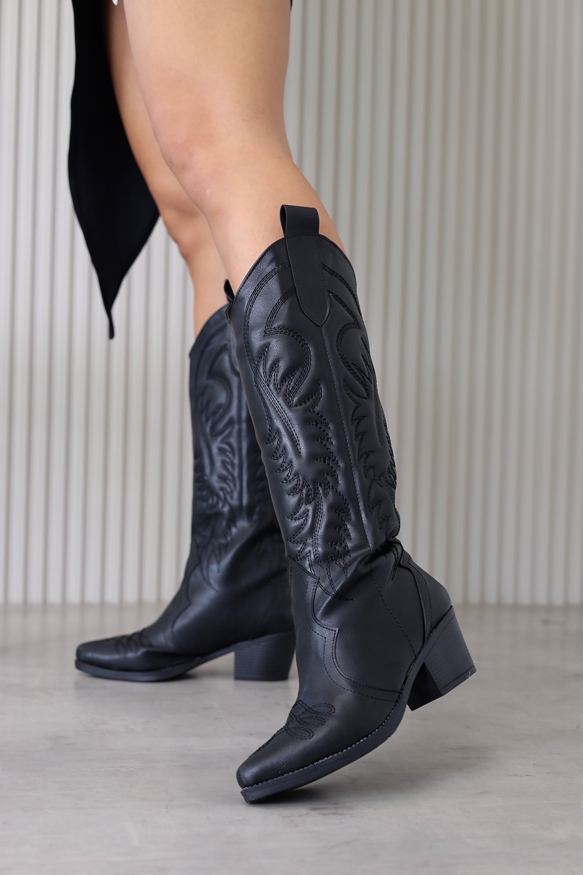 joda  model 5 cm topuklu yeni sezon uzun çizme western SIYAH