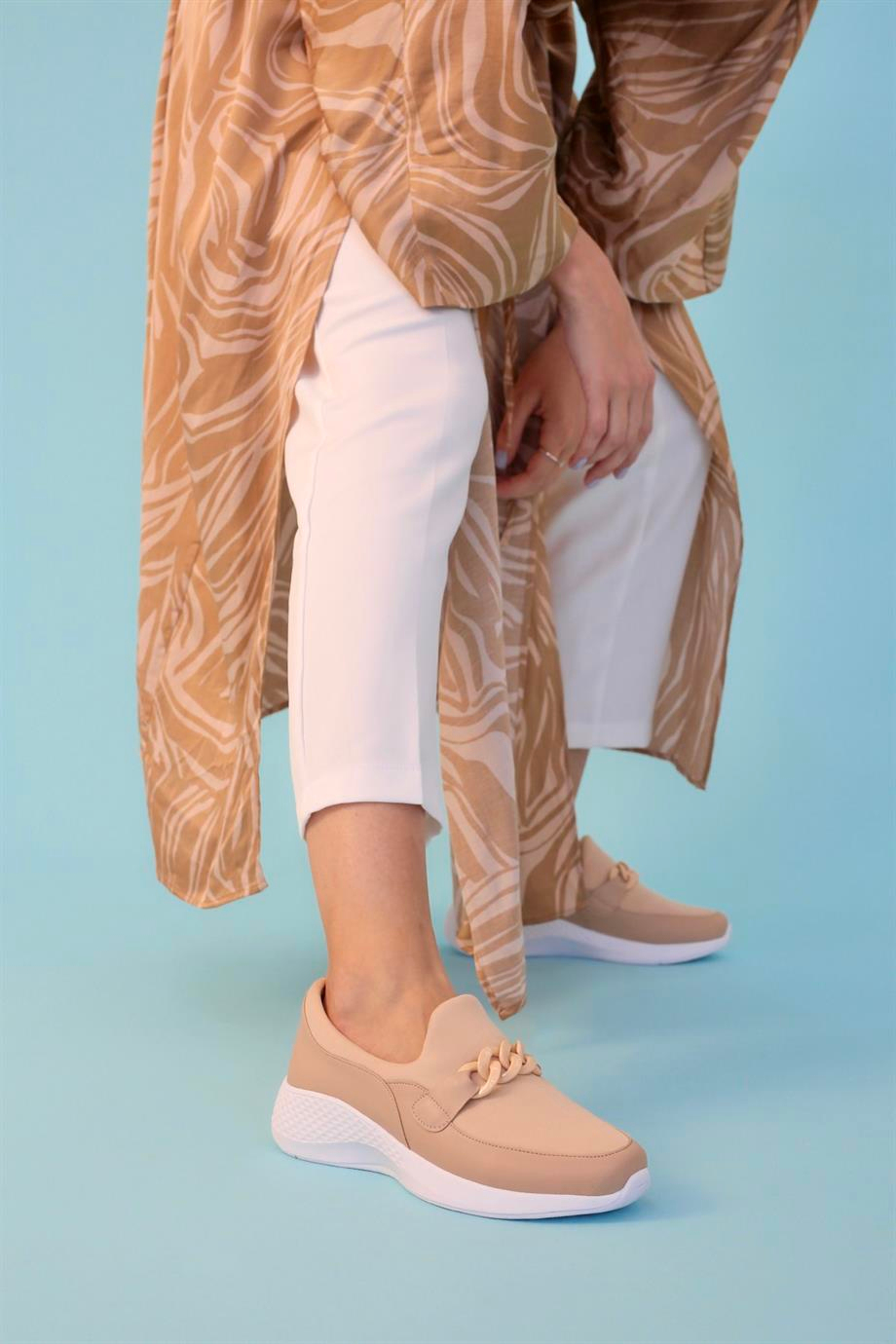 KIMMY MODEL 3 CM ZİNCİR DETAYLI YENİ SEZON SNEAKERS SPOR AYAKKABI NUT