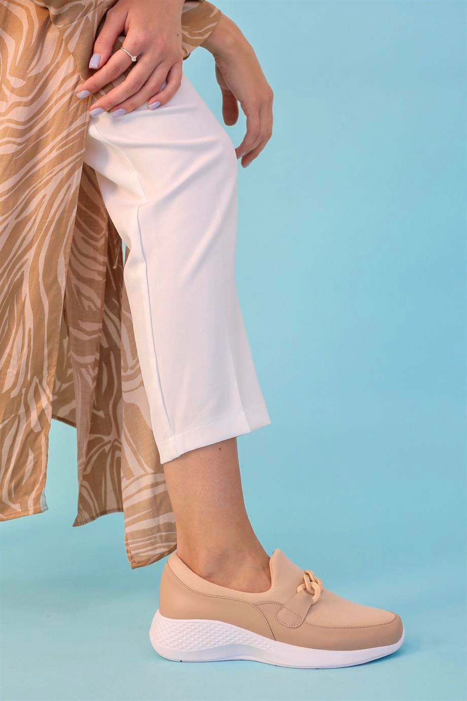 KIMMY MODEL 3 CM ZİNCİR DETAYLI YENİ SEZON SNEAKERS SPOR AYAKKABI NUT