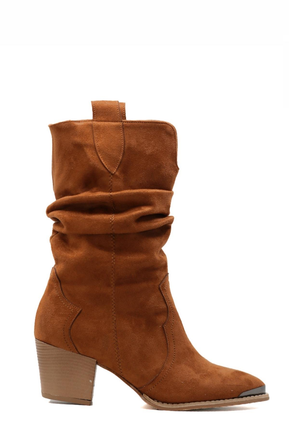 Lia 5 Cm Topuklu Western Kisa Çi̇zme Taba.suet