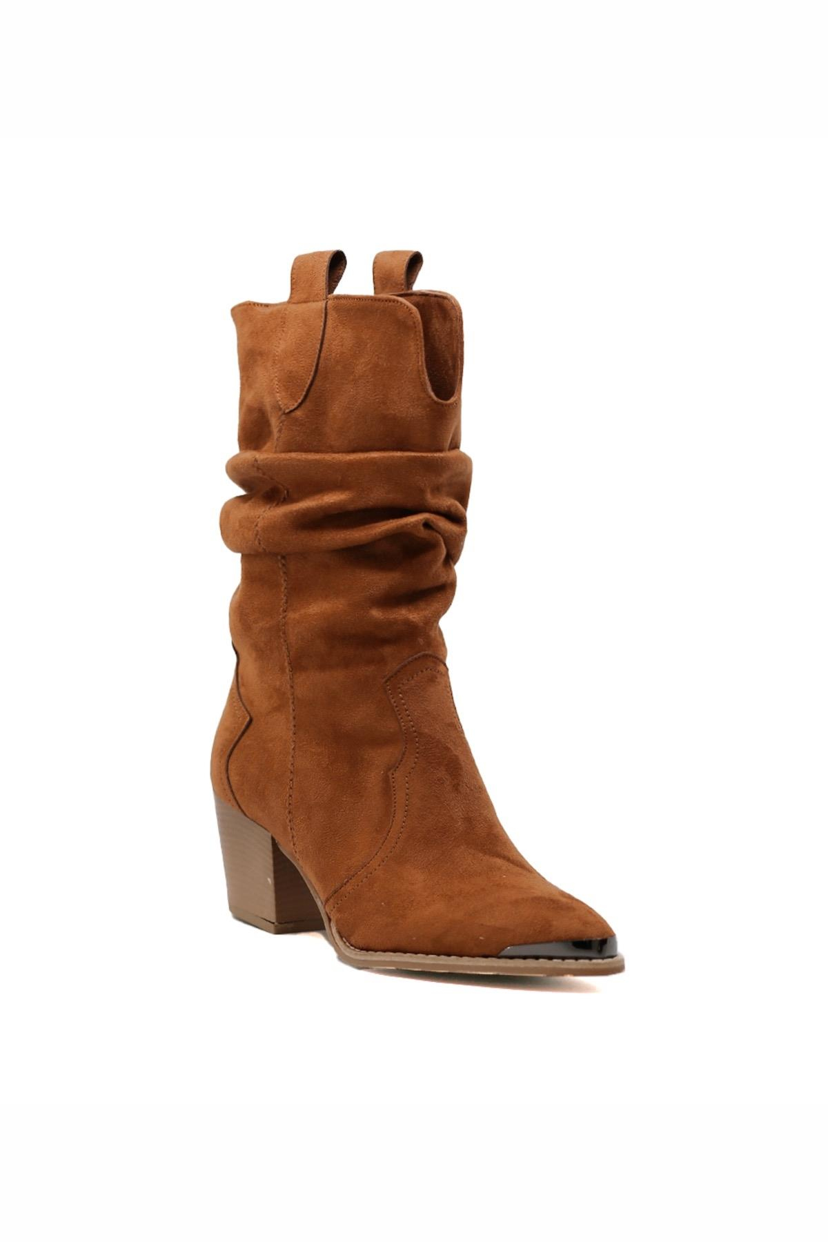 Lia 5 Cm Topuklu Western Kisa Çi̇zme Taba.suet