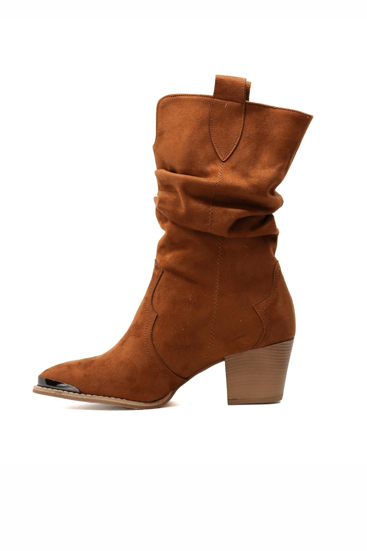 Lia 5 Cm Topuklu Western Kisa Çi̇zme Taba.suet
