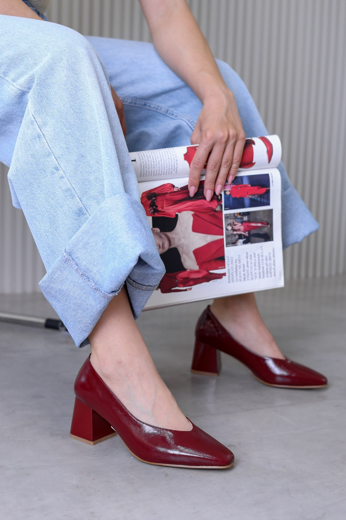lola model 5 cm sihirli topuk yeni sezon topuklu ayakkabı BORDO