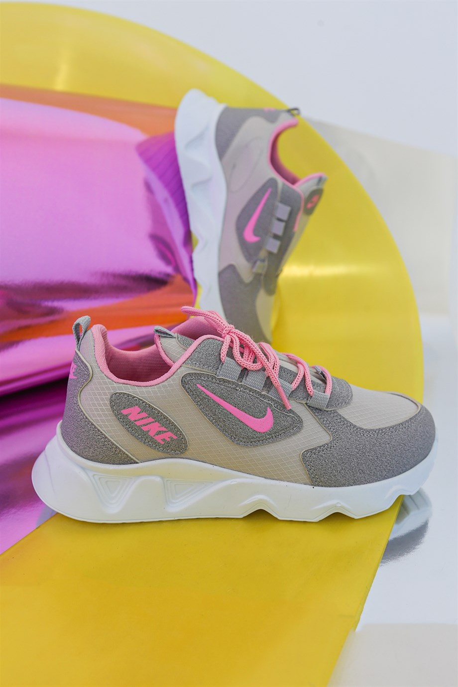 LUFFY MODEL 3 CM TOPUKLU YENİ SEZON SNEAKERS SPOR AYAKKABI BUZ PEMBE