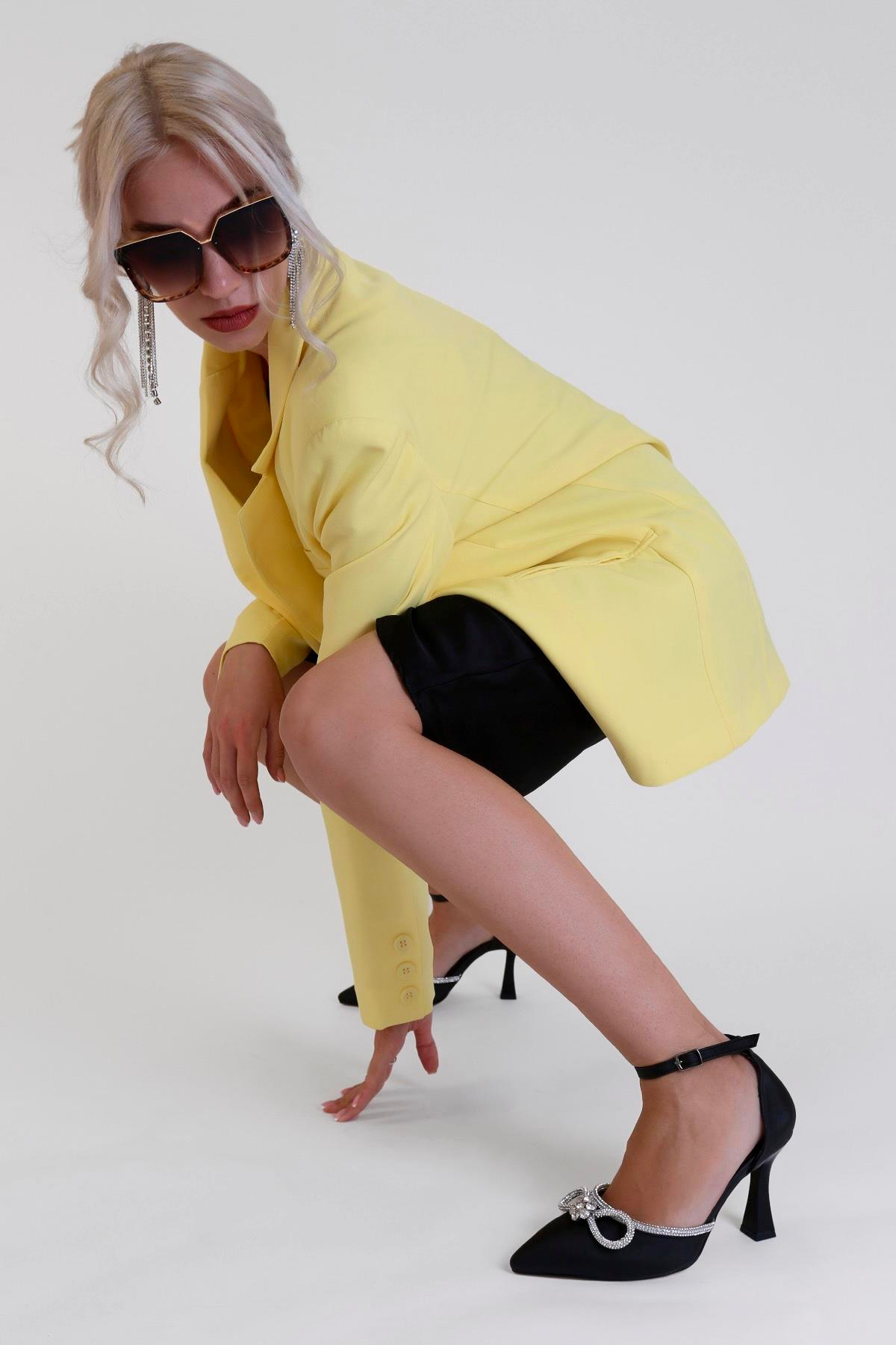 LUGA MODEL 8 CM TAŞ DETAYLI YENİ SEZON TOPUKLU AYAKKABI SIYAH