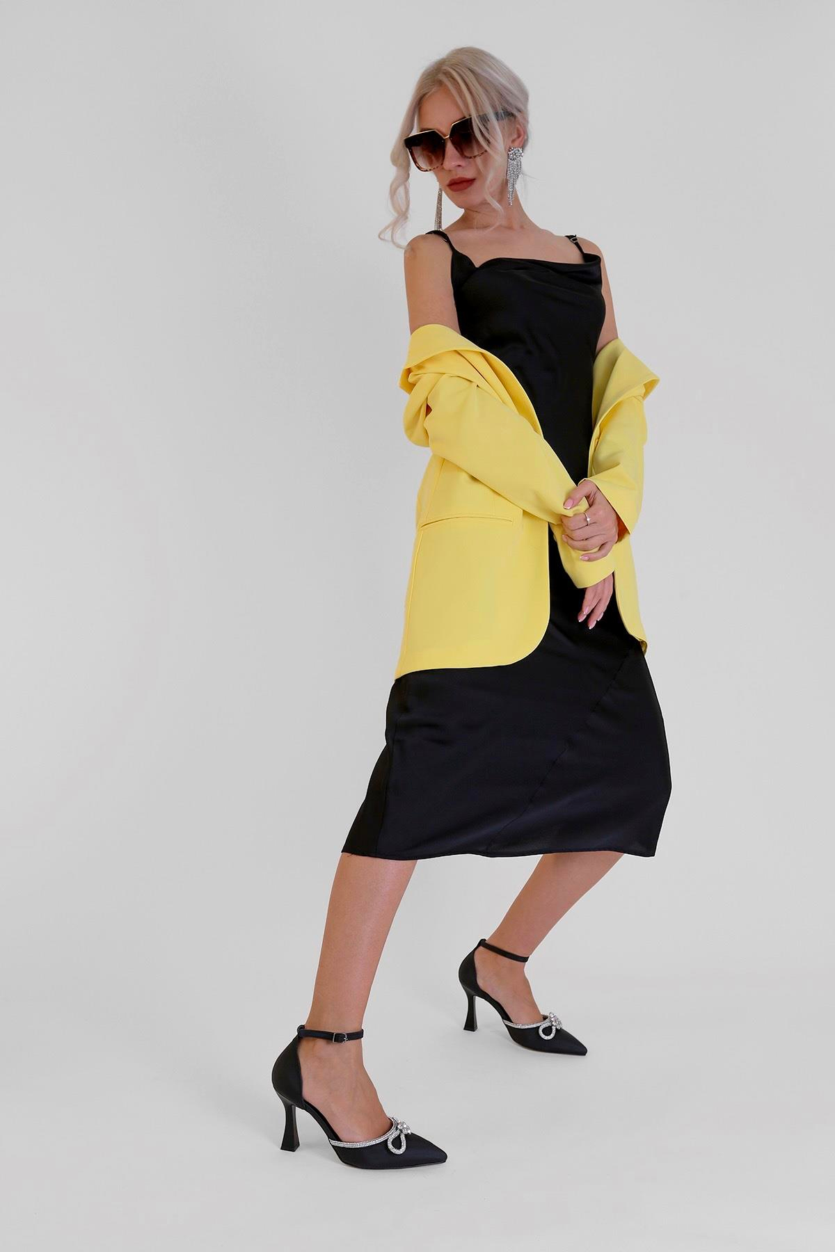 LUGA MODEL 8 CM TAŞ DETAYLI YENİ SEZON TOPUKLU AYAKKABI SIYAH