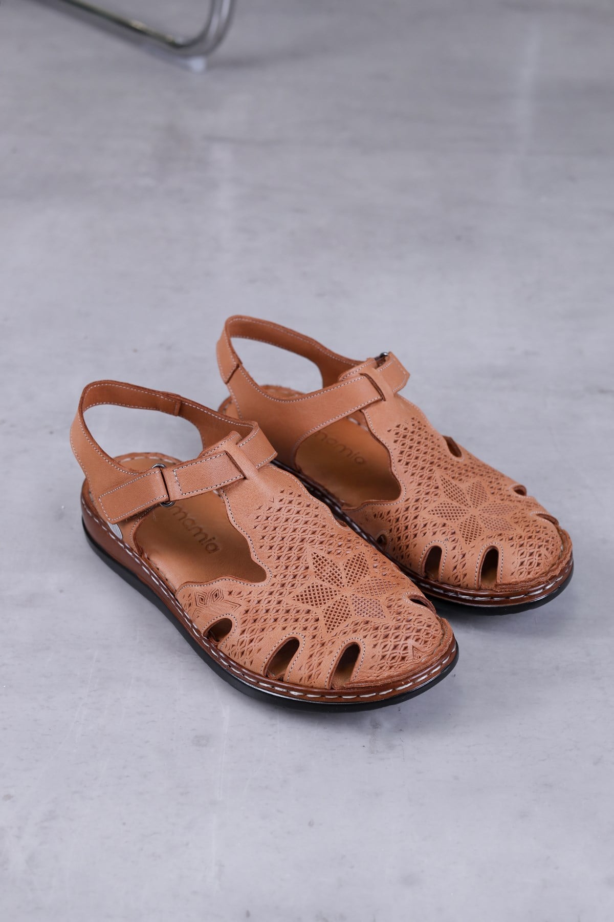 m2360 model mammamia marka 3 cm tabanlı yeni sezon orjinal deri sandalet TABA
