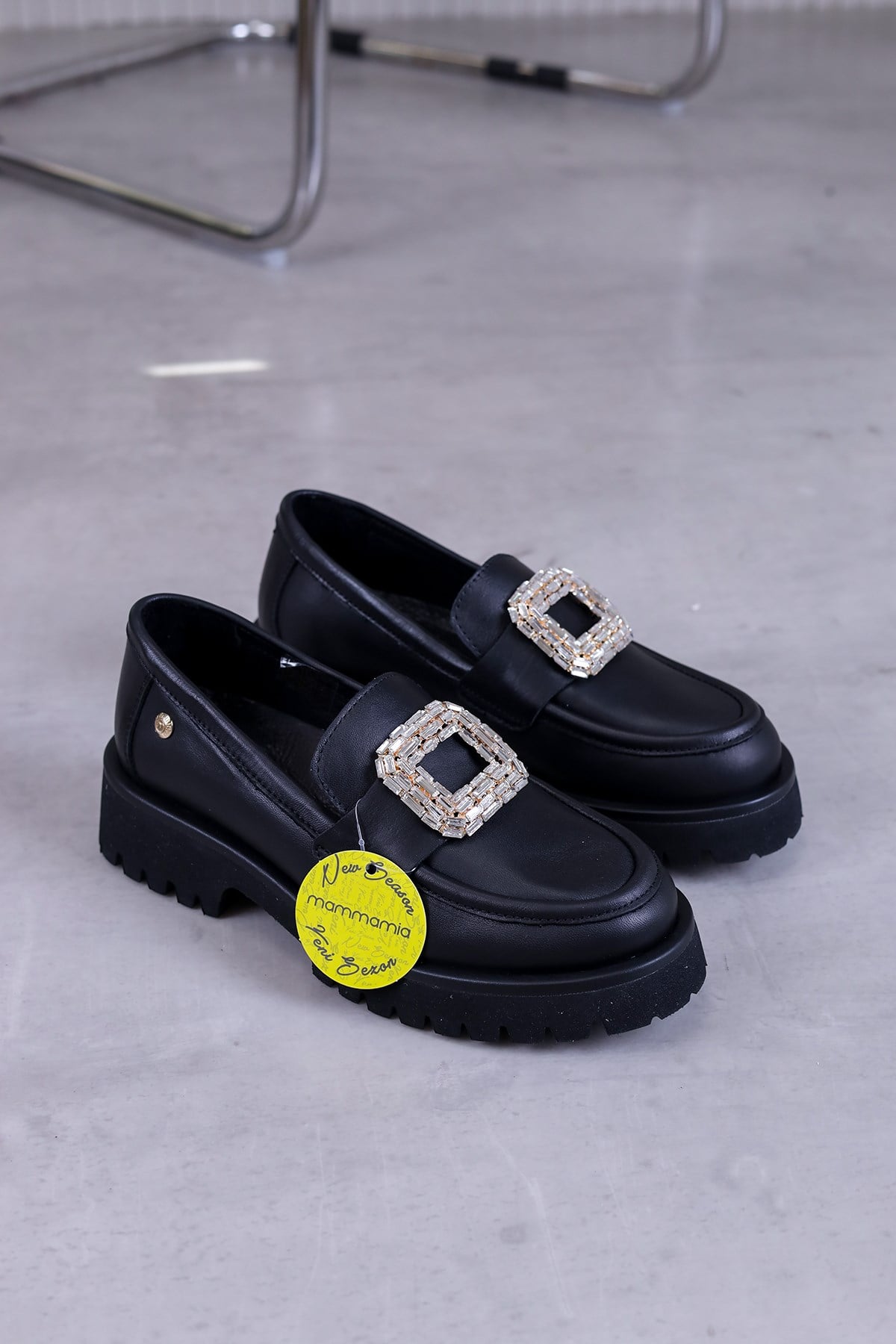 m3640 model mammamia marka 3 cm taban yeni sezon orjinal deri babet loafer SIYAH