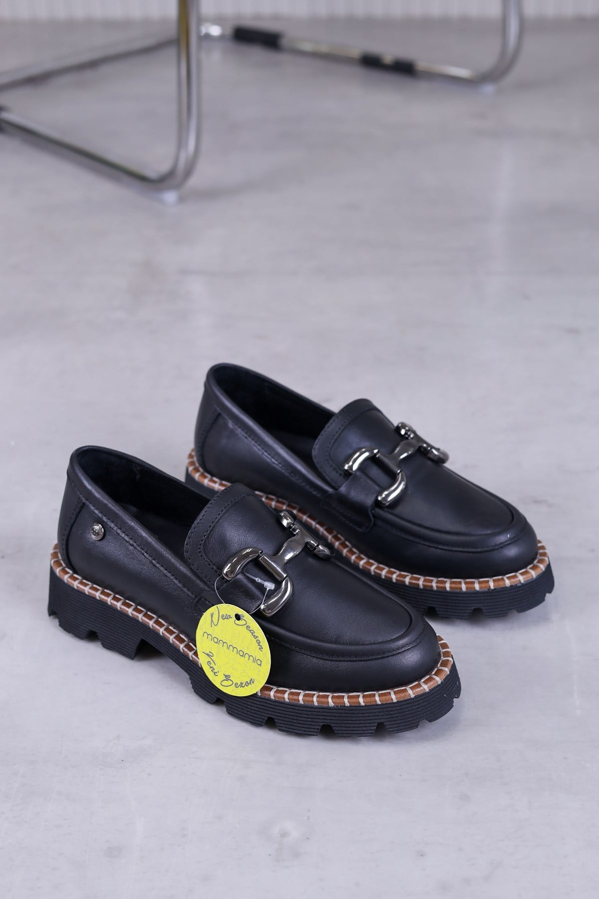 m3650 model mammamia marka 3 cm tabanlı yeni sezon orjinal deri babet loafer SIYAH