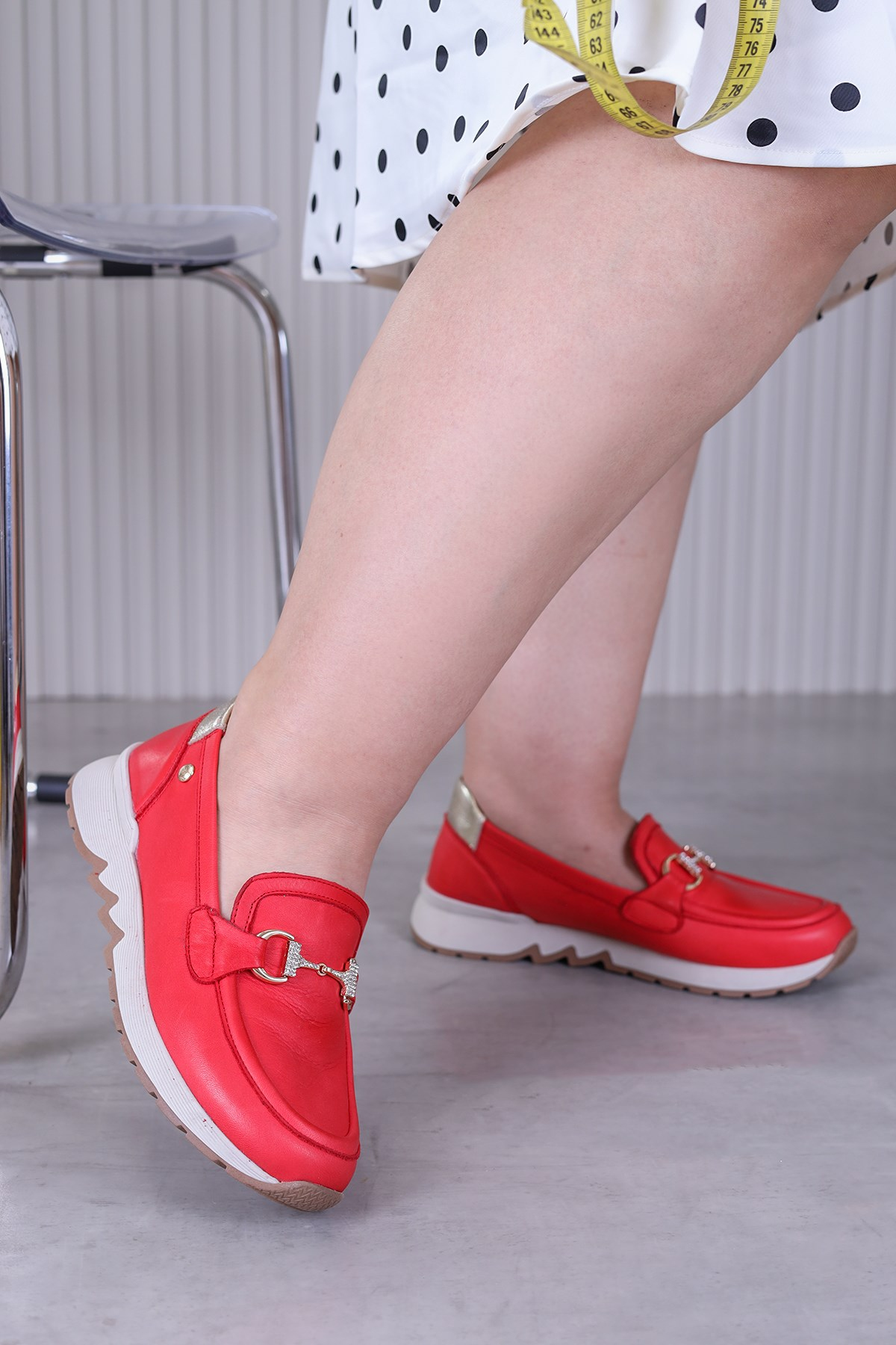 m3975 model mammamia marka 3 cm dolgu taban yeni sezon orjinal deri babet loafer KIRMIZI