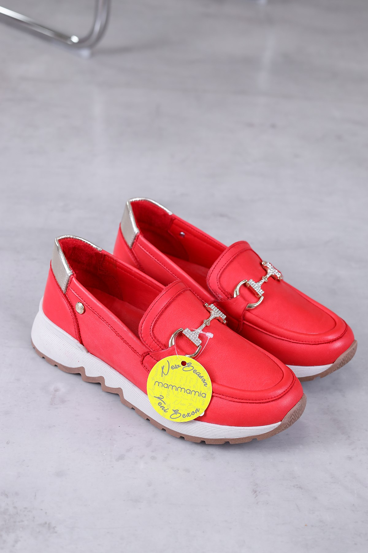 m3975 model mammamia marka 3 cm dolgu taban yeni sezon orjinal deri babet loafer KIRMIZI
