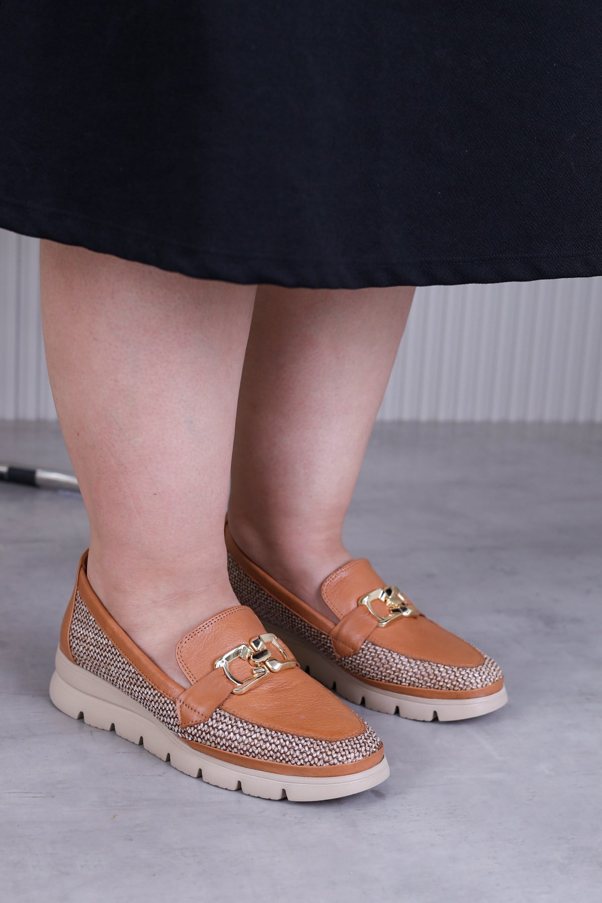 m7680 model mammamia marka 4 cm dolgu topuk yeni sezon orjinal deri babet loafer TABA
