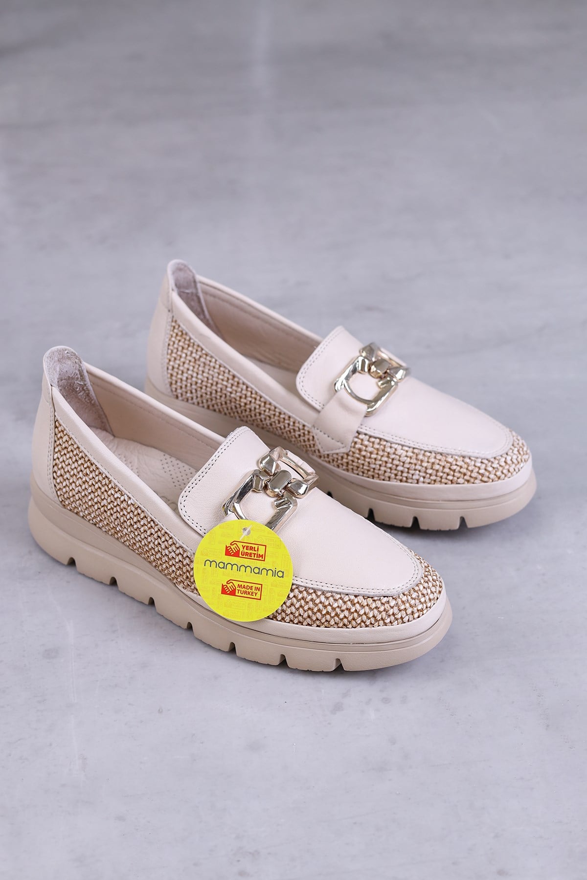 m7680 model mammamia marka 4 cm dolgu topuk yeni sezon orjinal deri babet loafer TEN.HSR