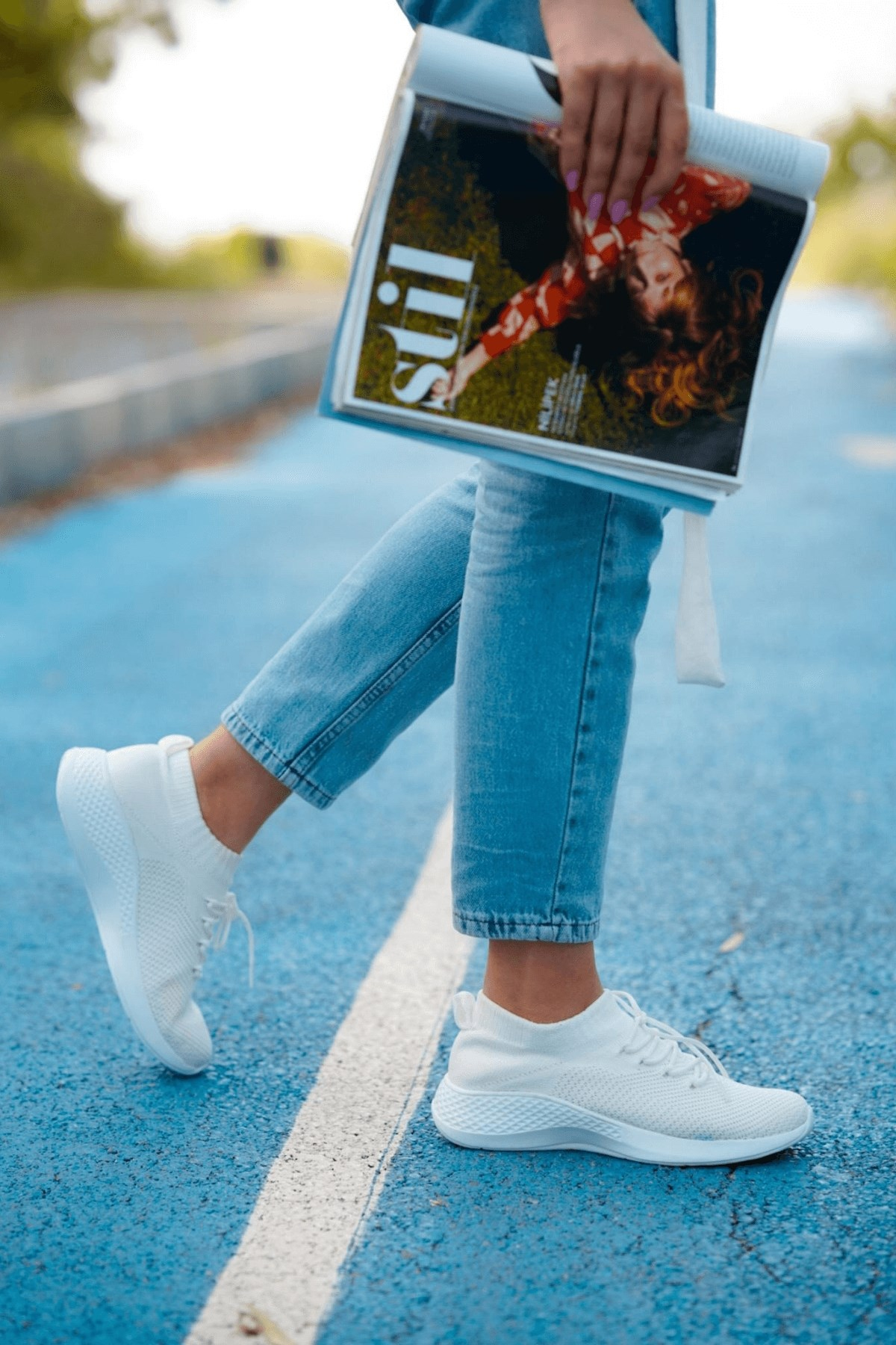 Makarina Model Çorap  Snekars Spor Ayakkabi Beyaz