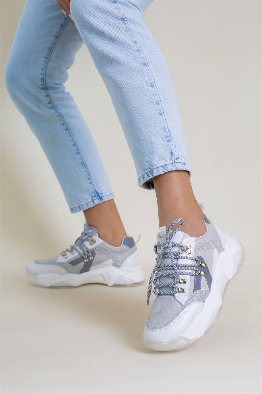 Milan Model Sim Detayli Sneakers Yeni Sezon Spor Ayakkabi Beyaz