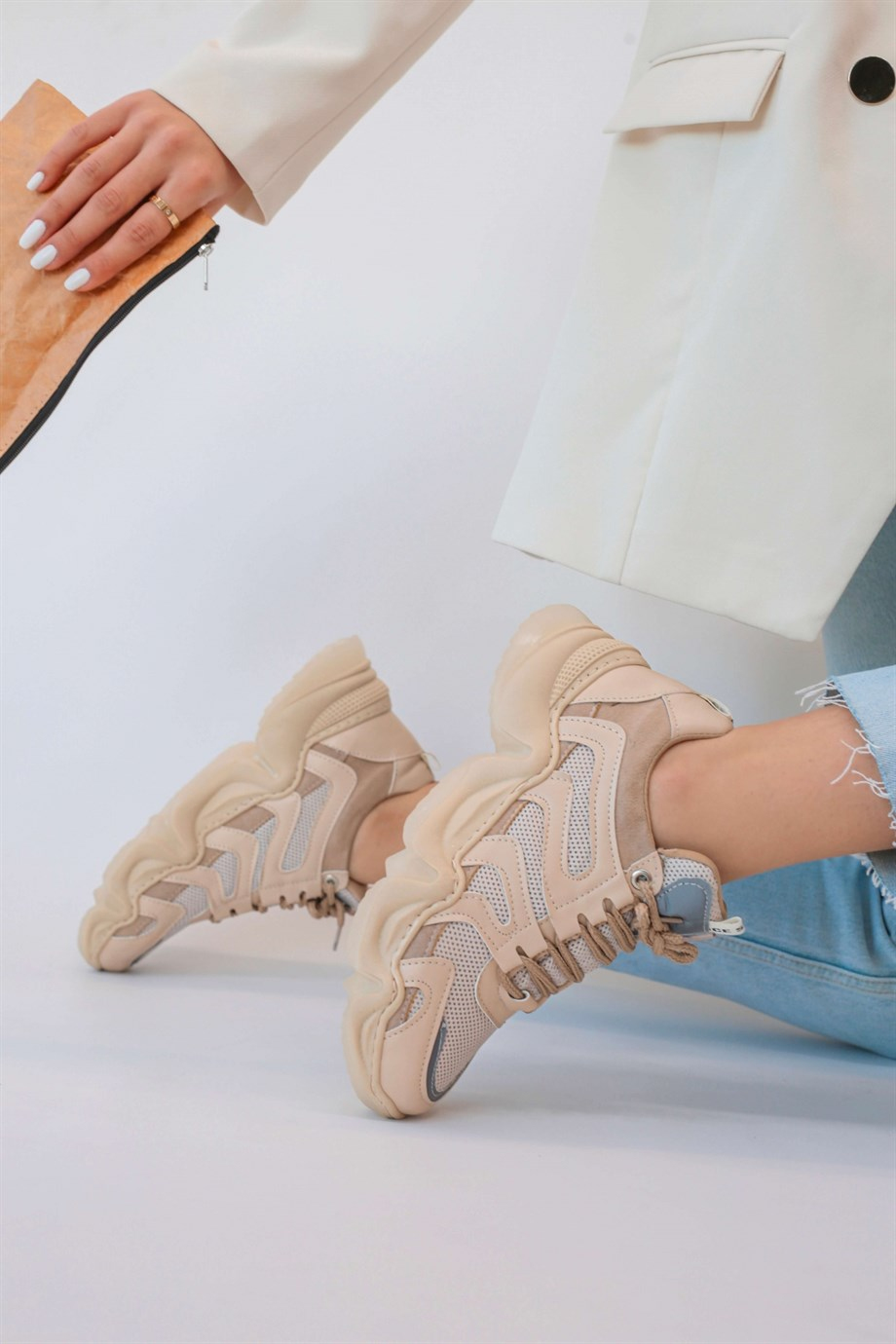 Mono Model Sneakers Yeni Sezon Spor Ayakkabi Bej