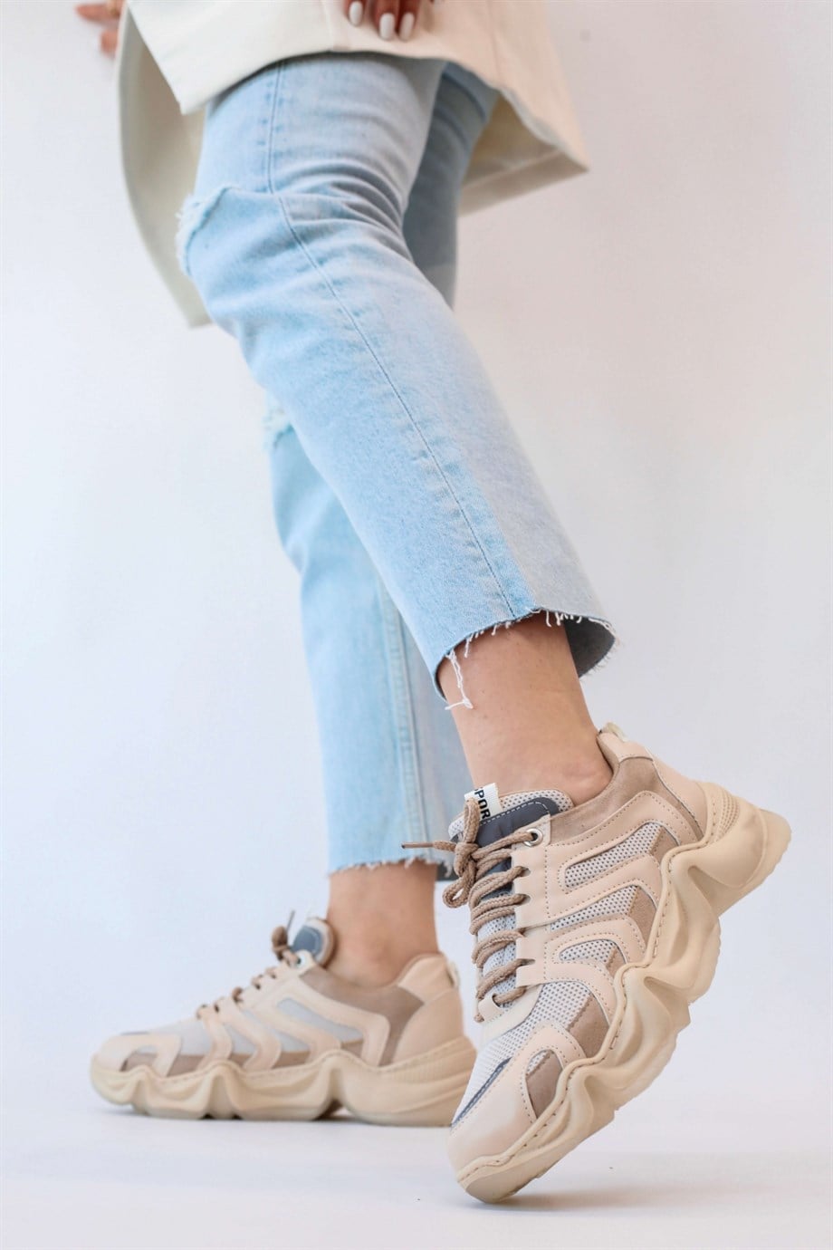 Mono Model Sneakers Yeni Sezon Spor Ayakkabi Bej