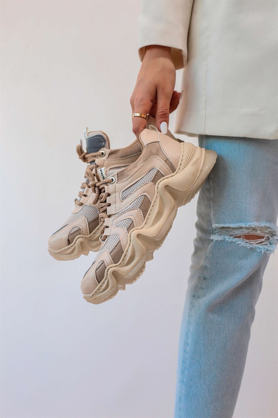 Mono Model Sneakers Yeni Sezon Spor Ayakkabi Bej
