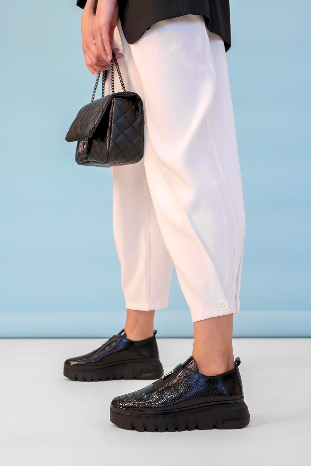 MOROCCO MODEL 5 CM ORİJİNAL DERİ YENİ SEZON SNEAKERS SPOR AYAKKABI SIY.RUGAN