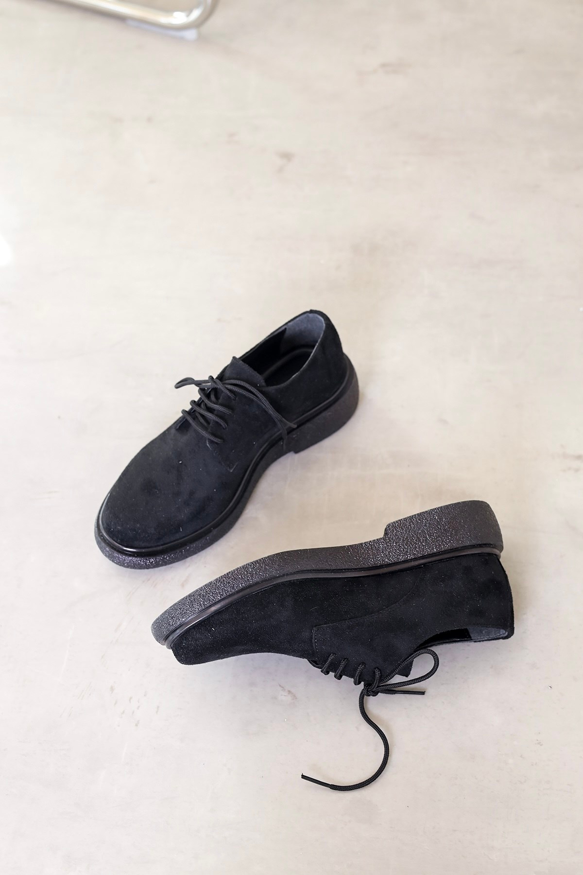 mr1040 model 3 cm topuklu loafer bağcık detaylı  ayakkabı SIY.SUET