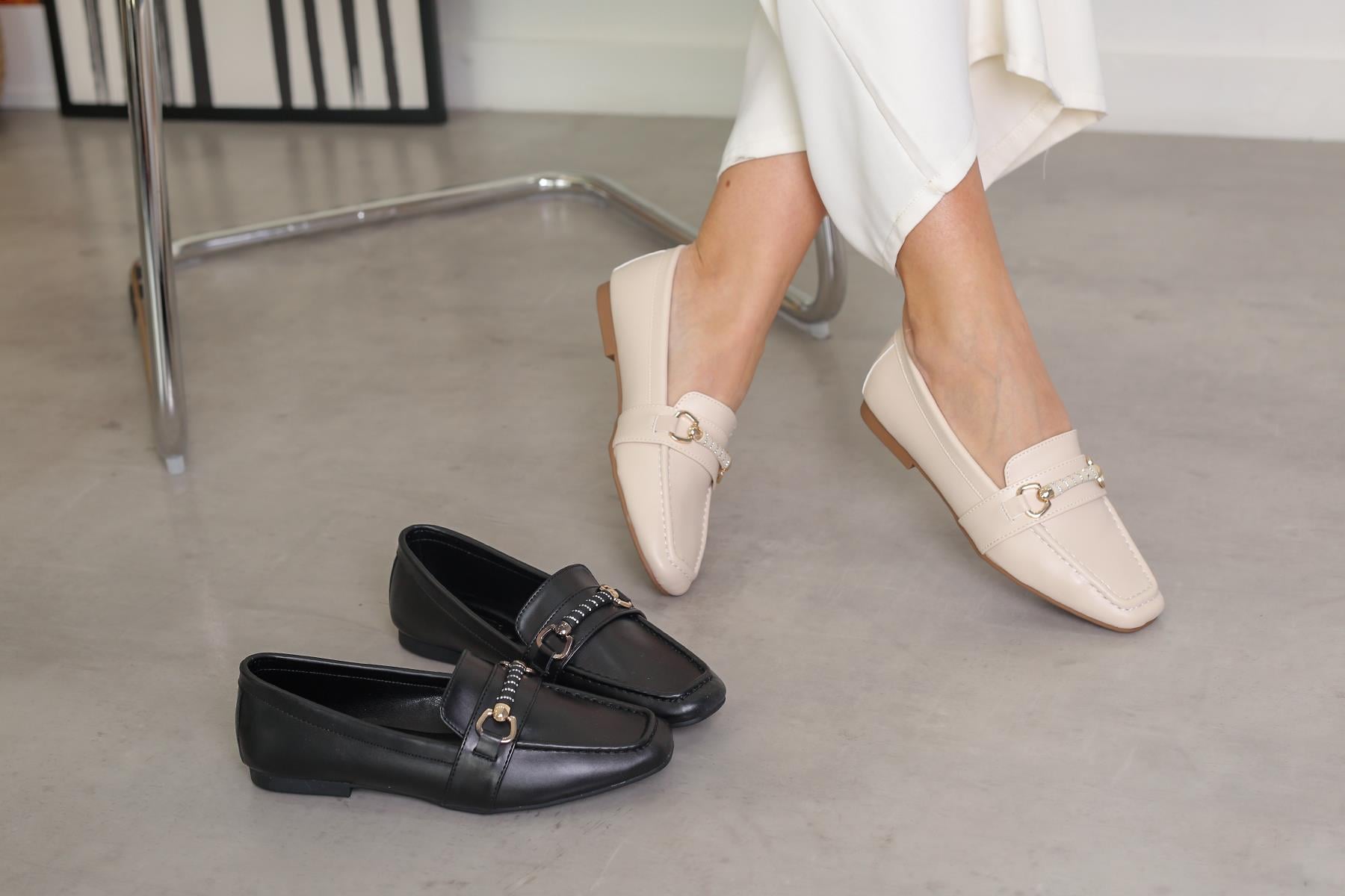 MR2077 MODEL 2 CM TOPUKLU AKSESUAR  DETAYLI BABET LOAFER TEN