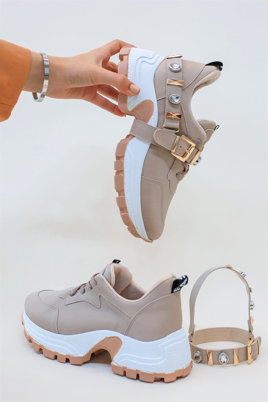Mugo Model Yeni Sezon Sneakers Taşli Spor Ayakakbi Nut