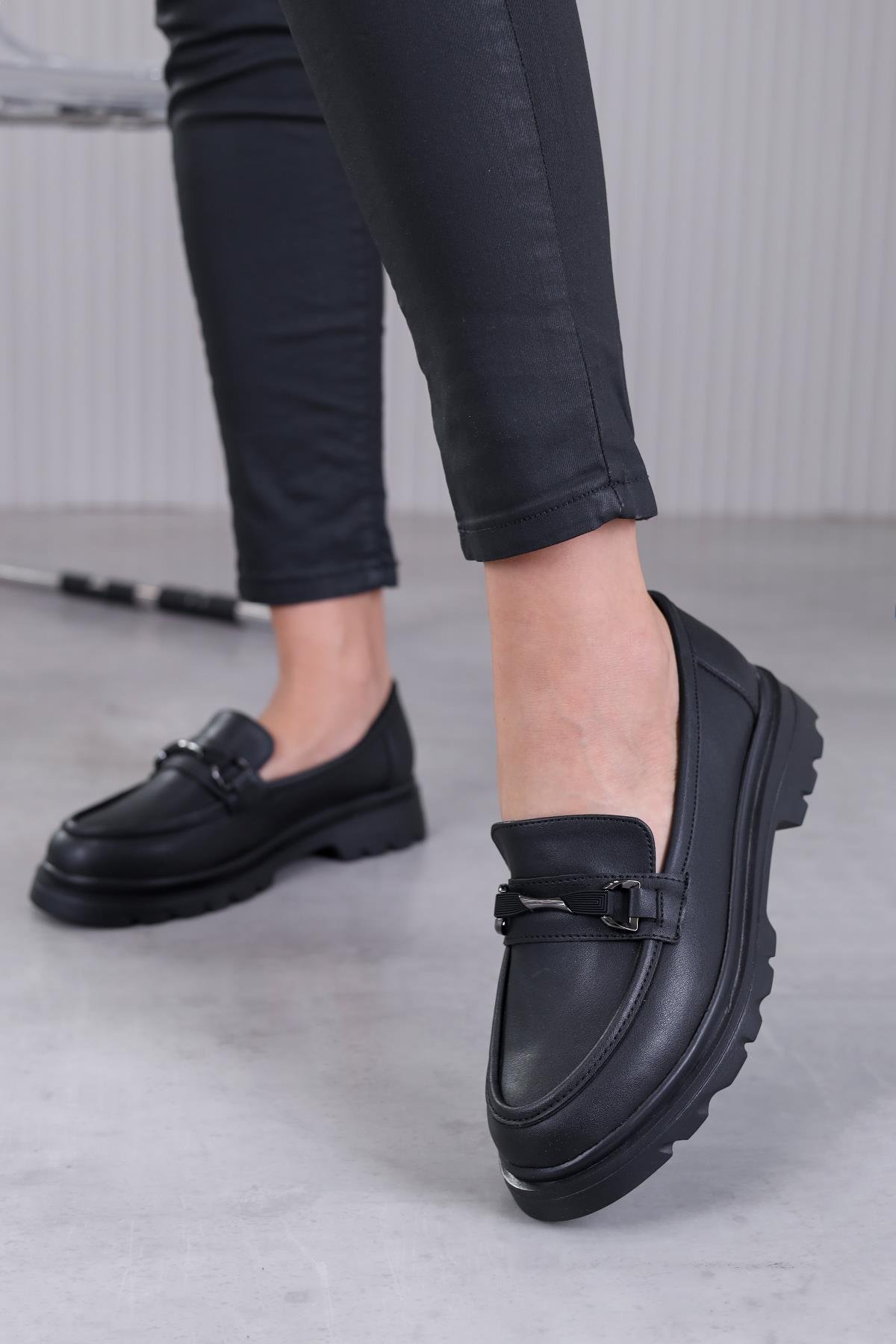 napo model 3 cm tabanlı yeni sezon loafer ayakabı SIYAH