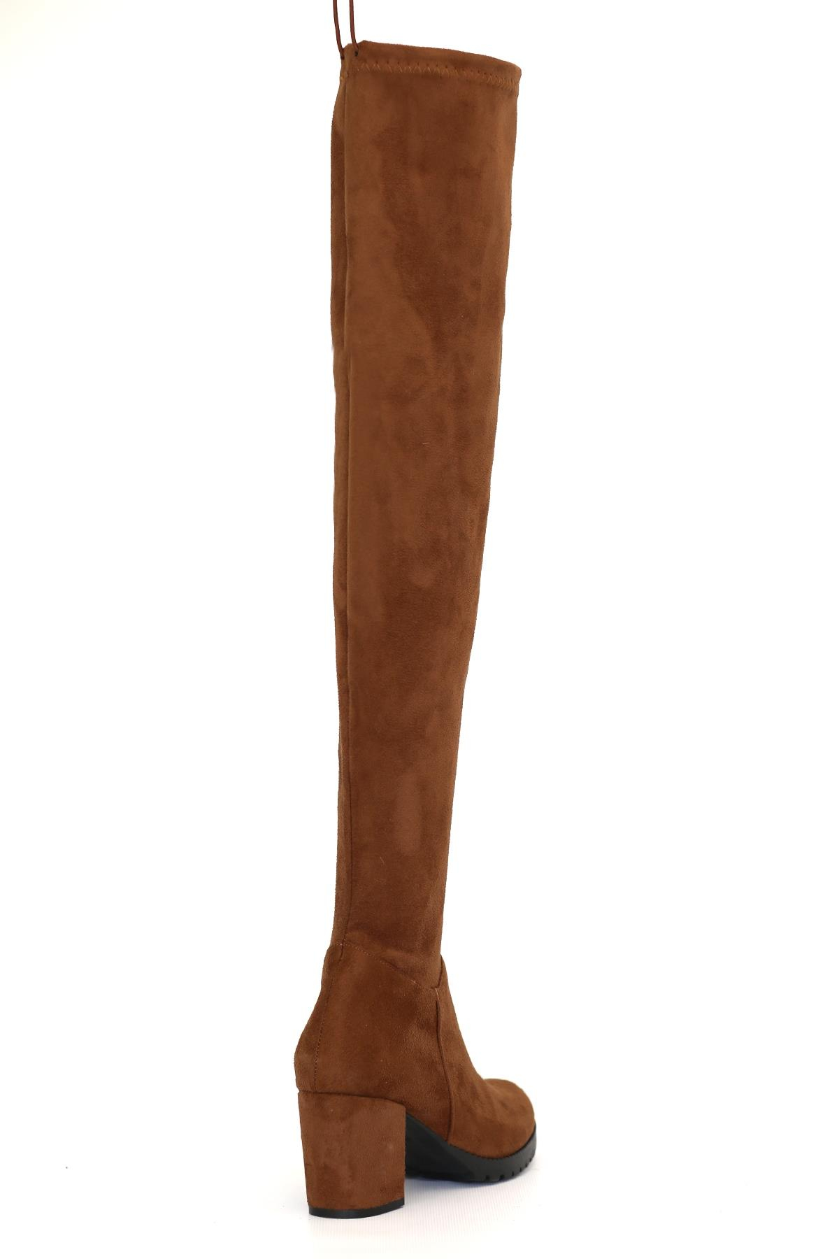 NAPOLİ 5 Cm Topuklu Uzun Streç Sihirli Çizme Taba Suet