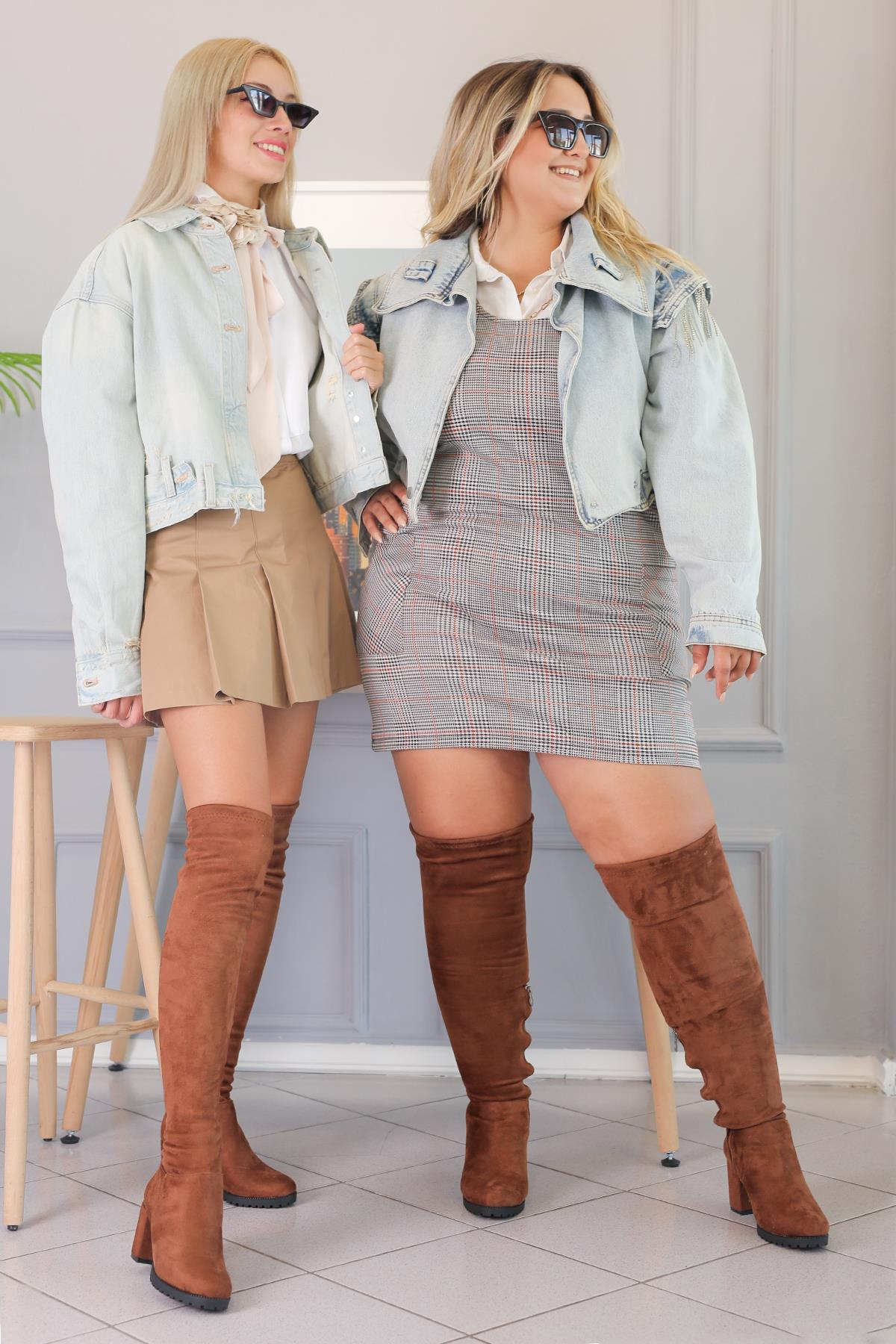 NAPOLİ 5 Cm Topuklu Uzun Streç Sihirli Çizme Taba Suet