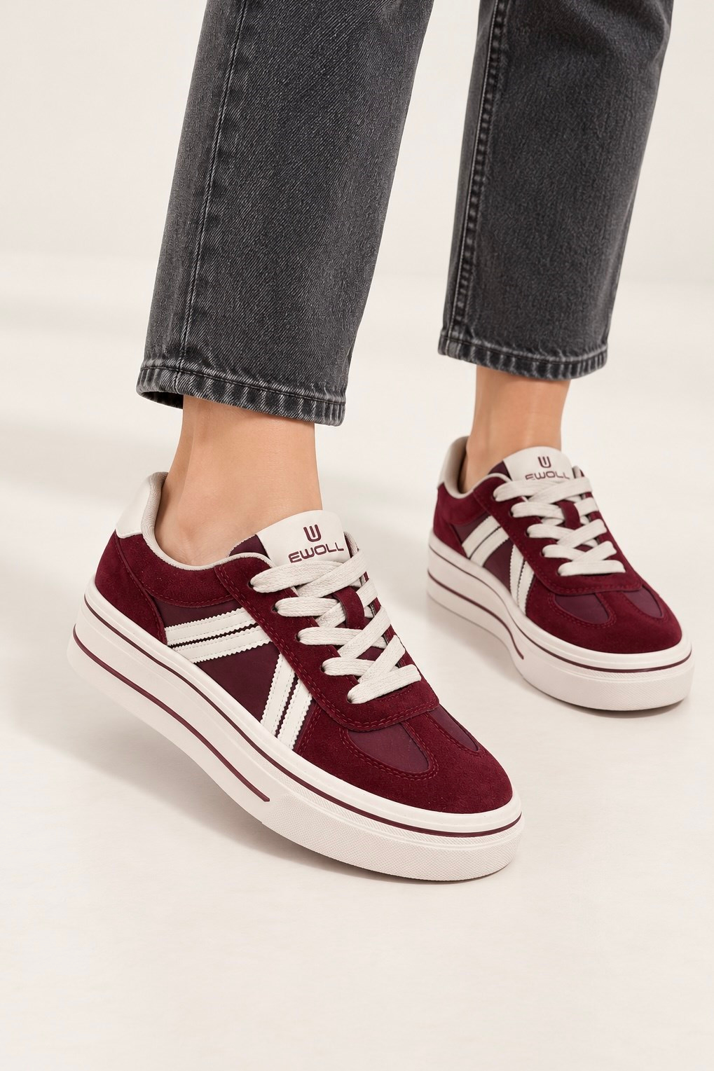 niva model 4 cm tabanlı yeni sezon orjinal deri spor ayakkabı BORDO.BEJ