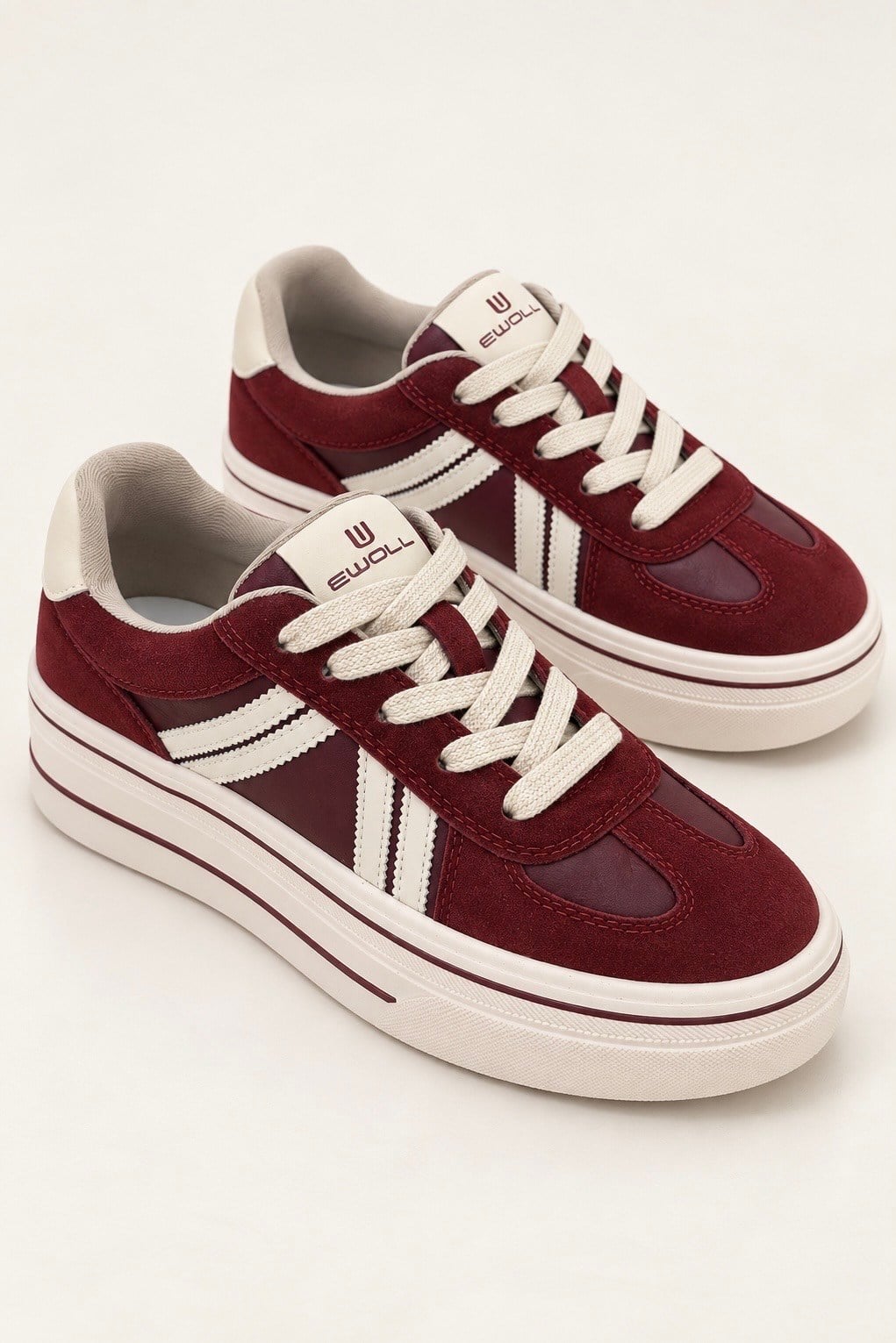 niva model 4 cm tabanlı yeni sezon orjinal deri spor ayakkabı BORDO.BEJ