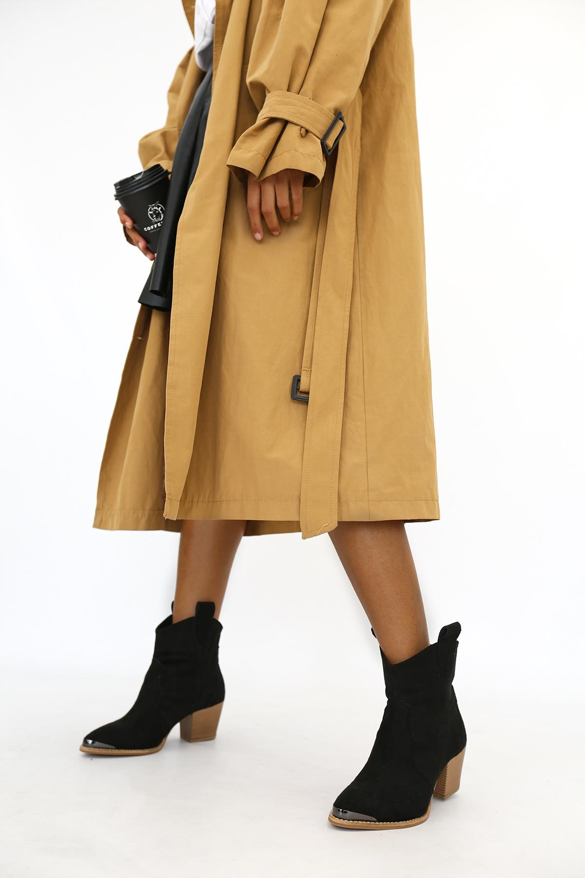 Olivia Model 5 Cm Topuklu Kisa Western Bot Siy.suet