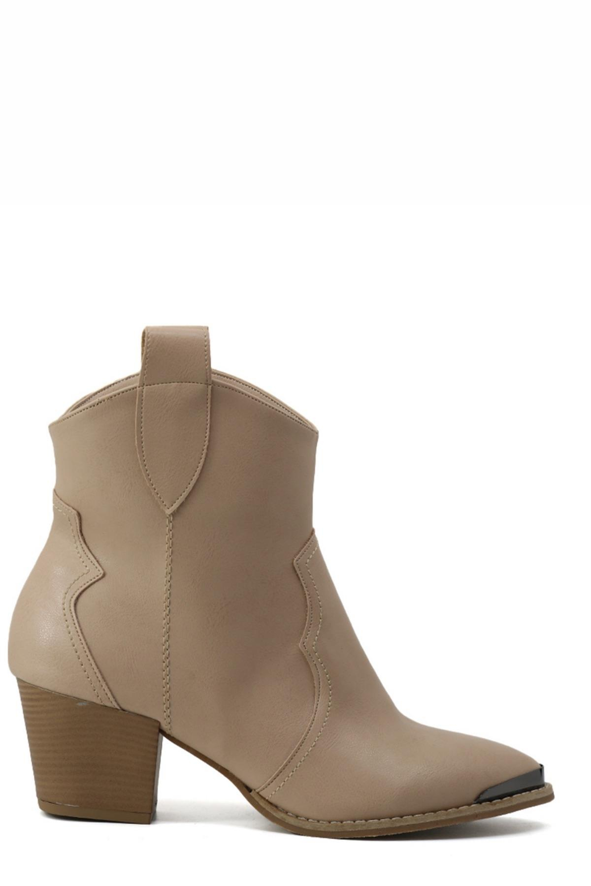 Olivia Model 5 Cm Topuklu Kisa Western Bot Nut