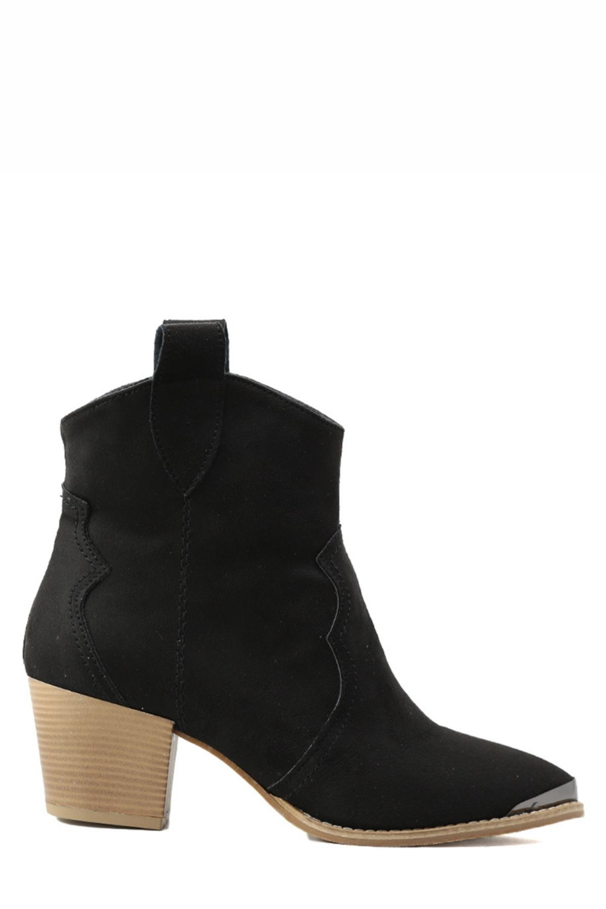 Olivia Model 5 Cm Topuklu Kisa Western Bot Siy.suet