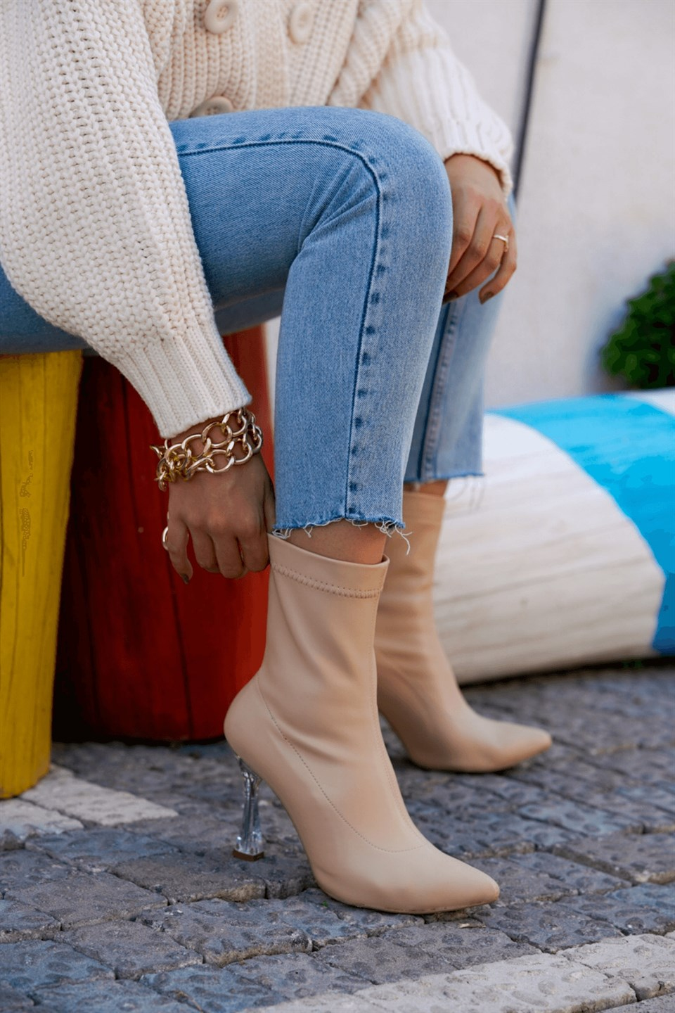 Onika Model Sitreç 10 Cm Şeffaf Topuklu Bot Nut
