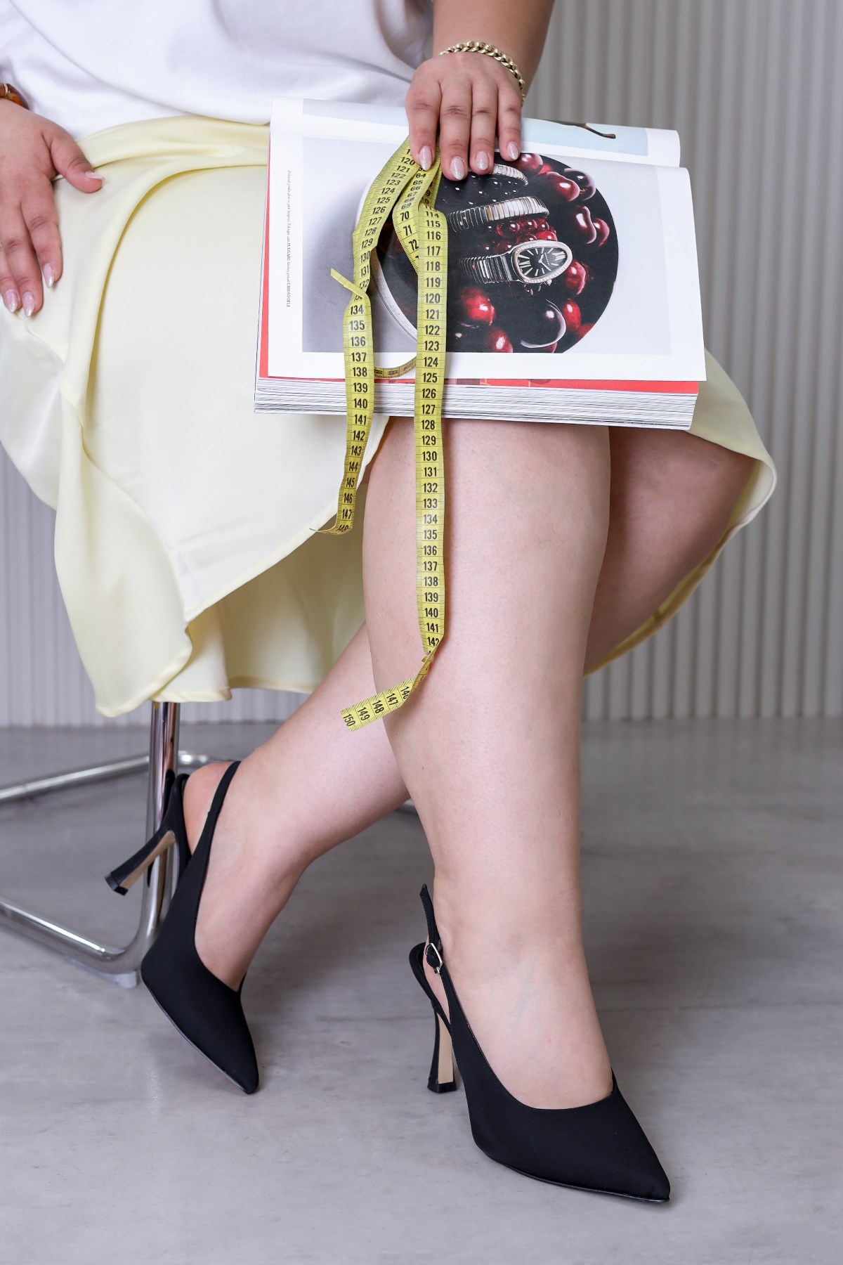 p1041 model 6 cm topuklu yeni sezon topuklu ayakkabı SIY.SATEN
