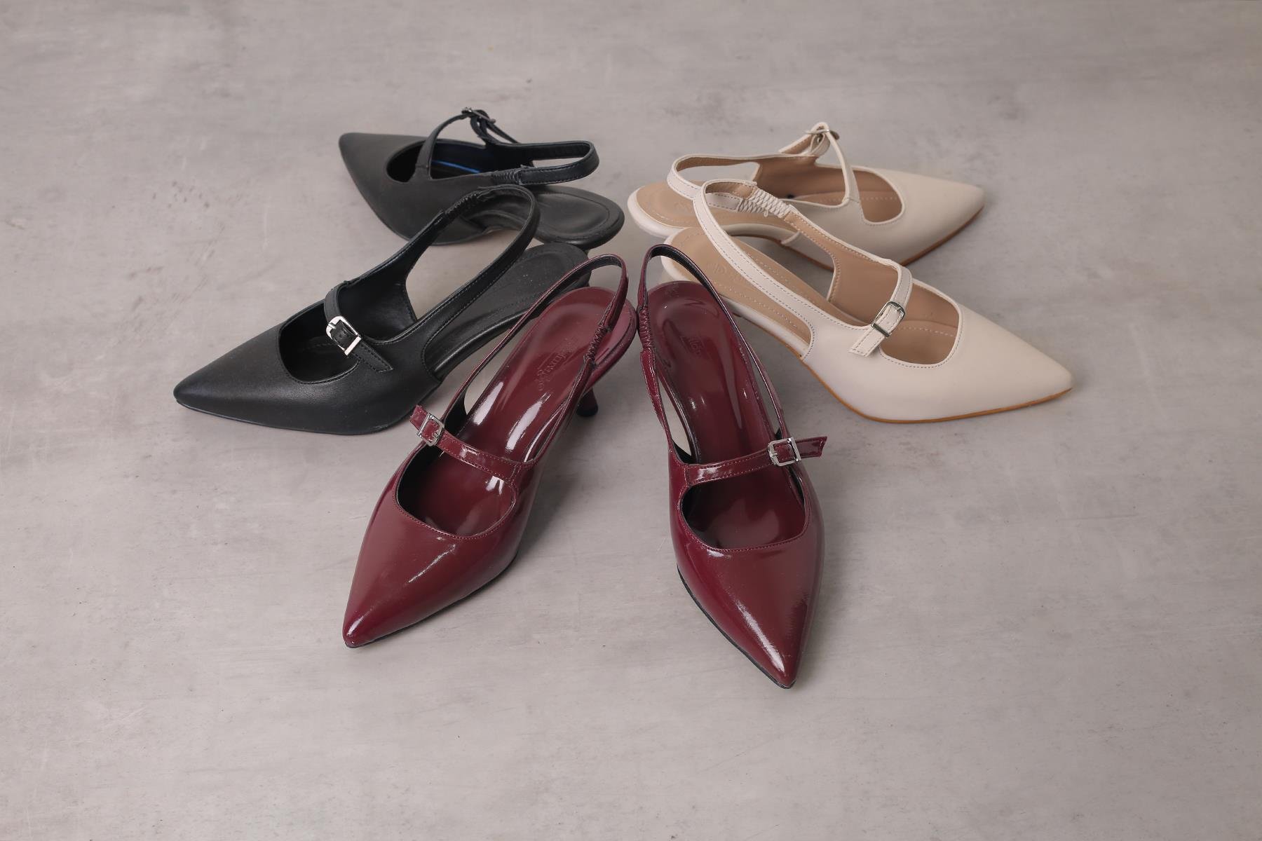 P2007 MODEL 4 CM TOPUKLU TOKA DETAYLI TOPUKLU AYAKKABI STİLETTO BORDO RGN