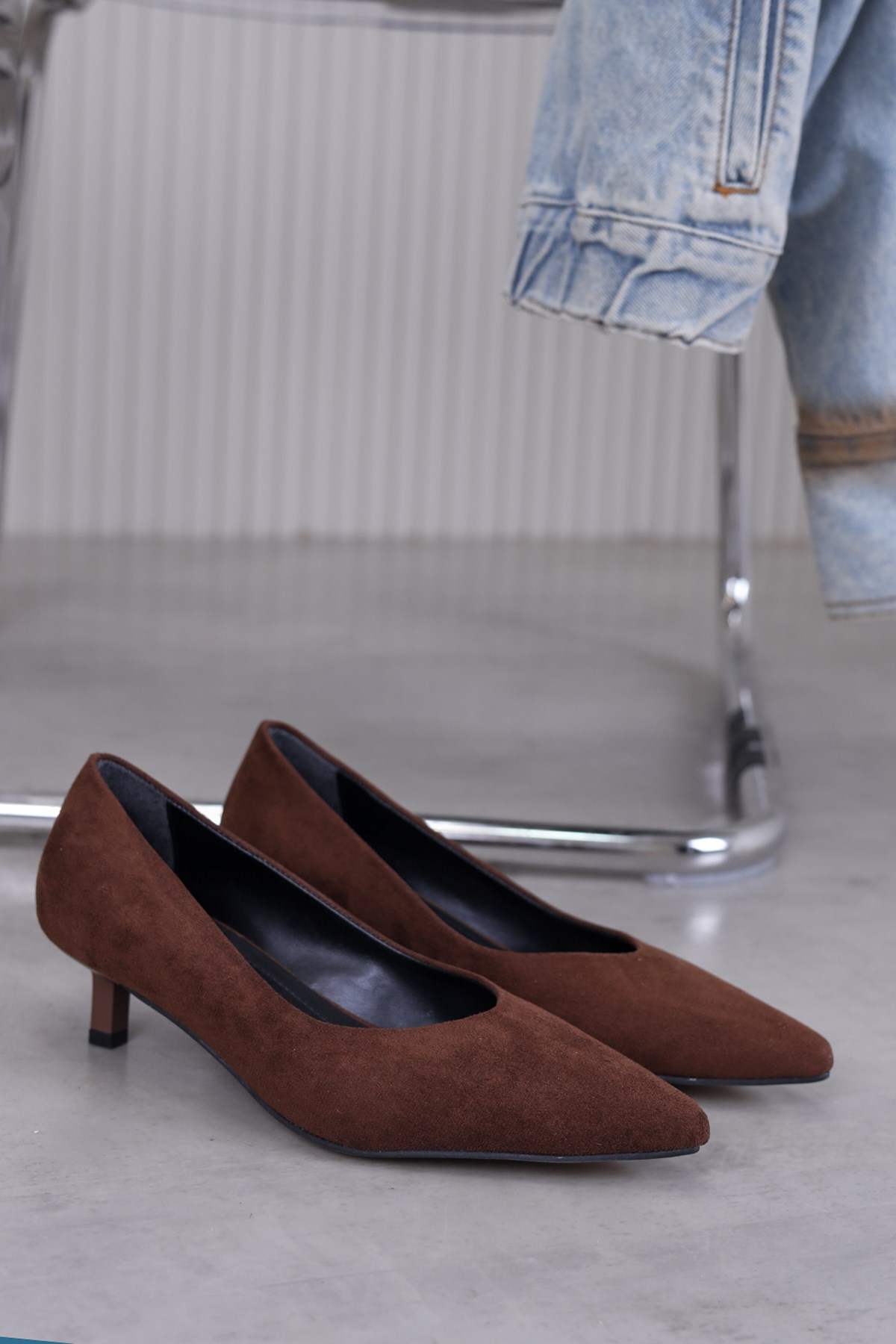 p923 model 3 cm topuklu yei sezon topuklu ayakkabı stiletto KAH.SUET