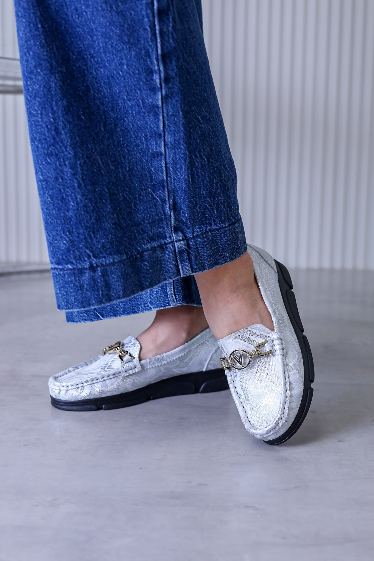 pe716 1 model 3 cm tabanlı orjinal deri loafer babet GUMUS