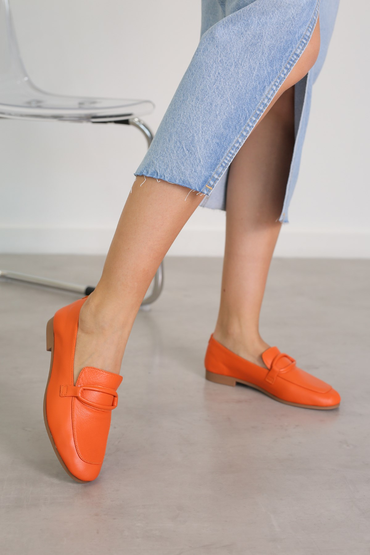 PİLLOW MODEL GERÇEK ORJİNAL DERİ BABET LOAFER ORANJ