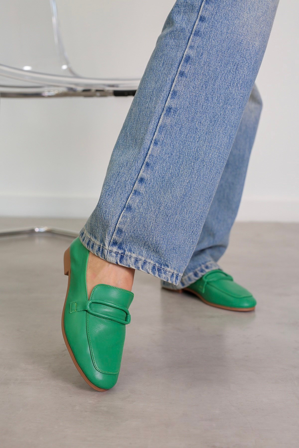 PİLLOW MODEL GERÇEK ORJİNAL DERİ BABET LOAFER YESIL