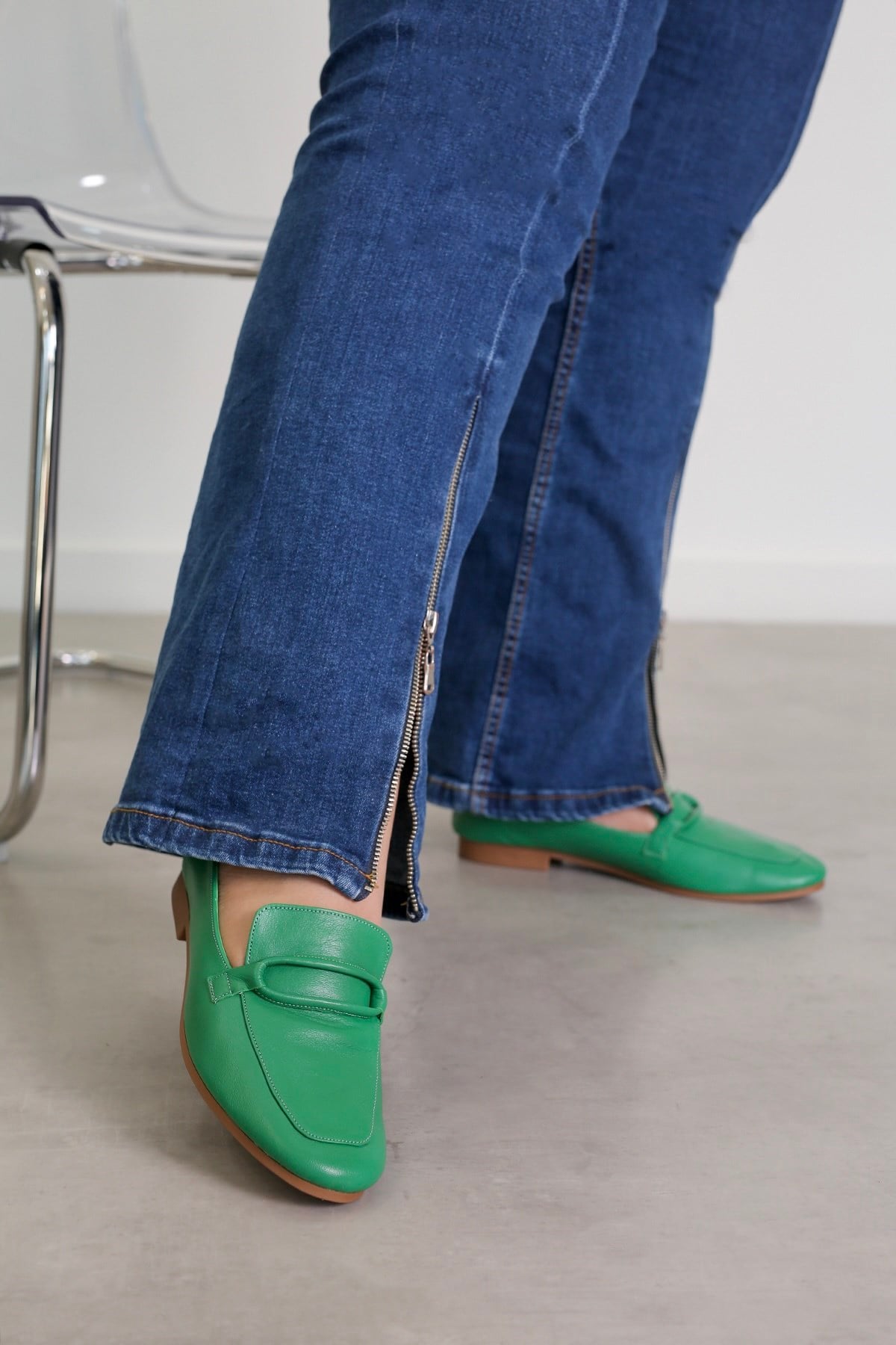 PİLLOW MODEL GERÇEK ORJİNAL DERİ BABET LOAFER YESIL