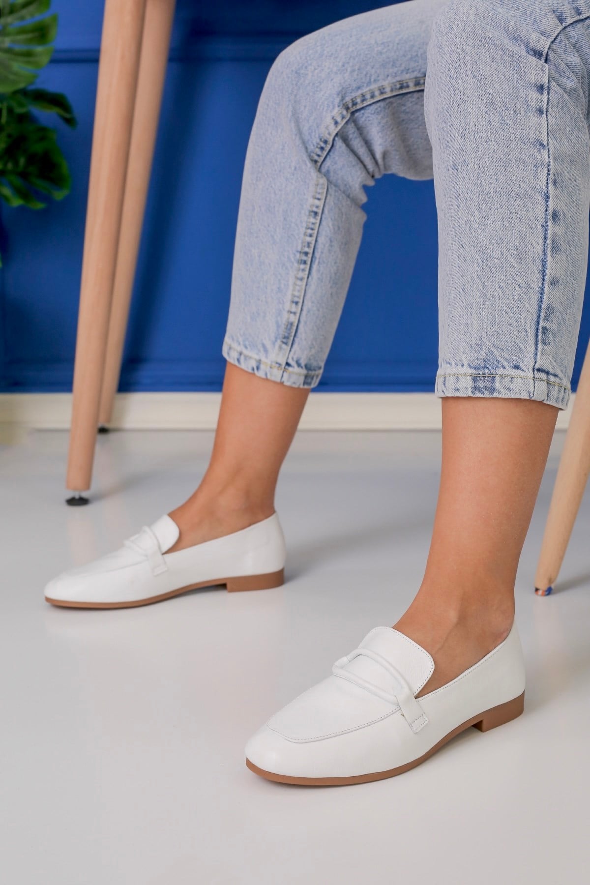 PİLLOW MODEL GERÇEK ORJİNAL DERİ BABET LOAFER BEYAZ