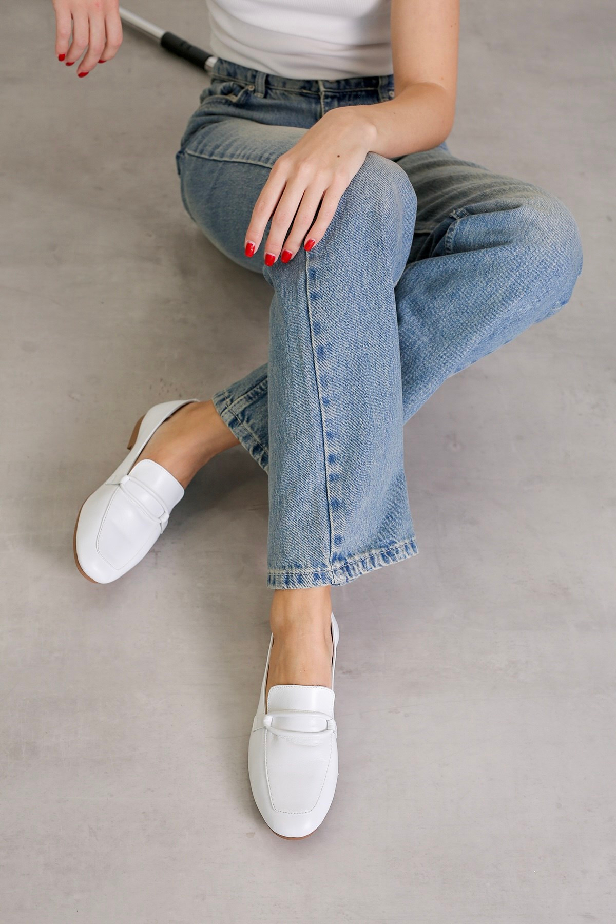 PİLLOW MODEL GERÇEK ORJİNAL DERİ BABET LOAFER BEYAZ