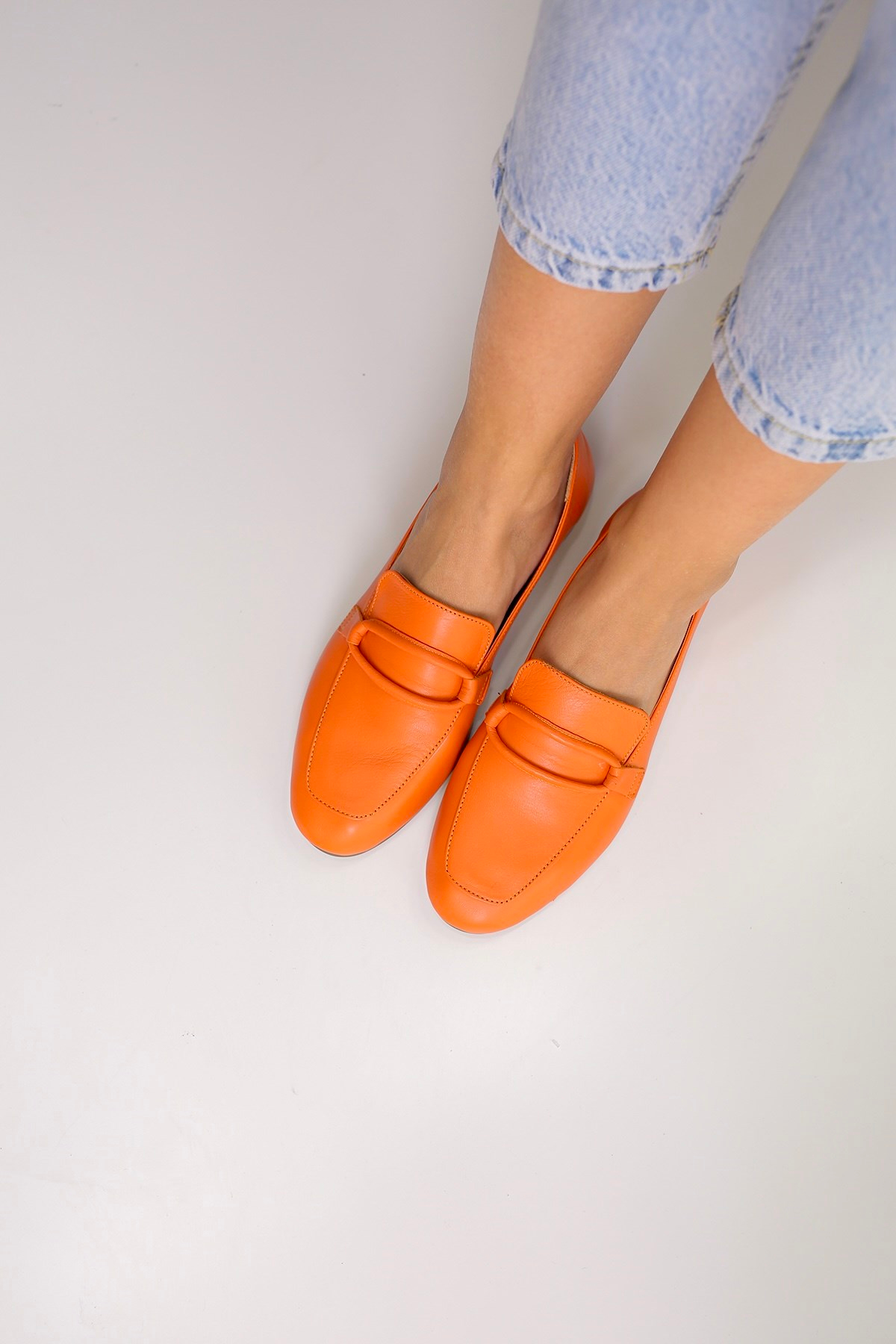 PİLLOW MODEL GERÇEK ORJİNAL DERİ BABET LOAFER ORANJ