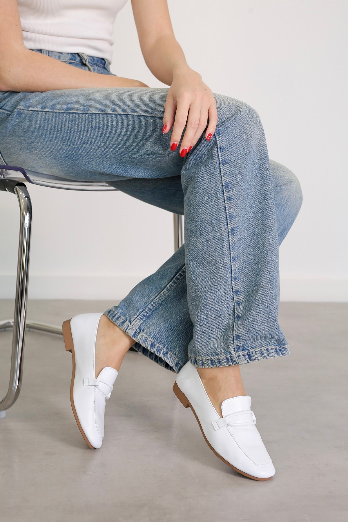 PİLLOW MODEL GERÇEK ORJİNAL DERİ BABET LOAFER BEYAZ