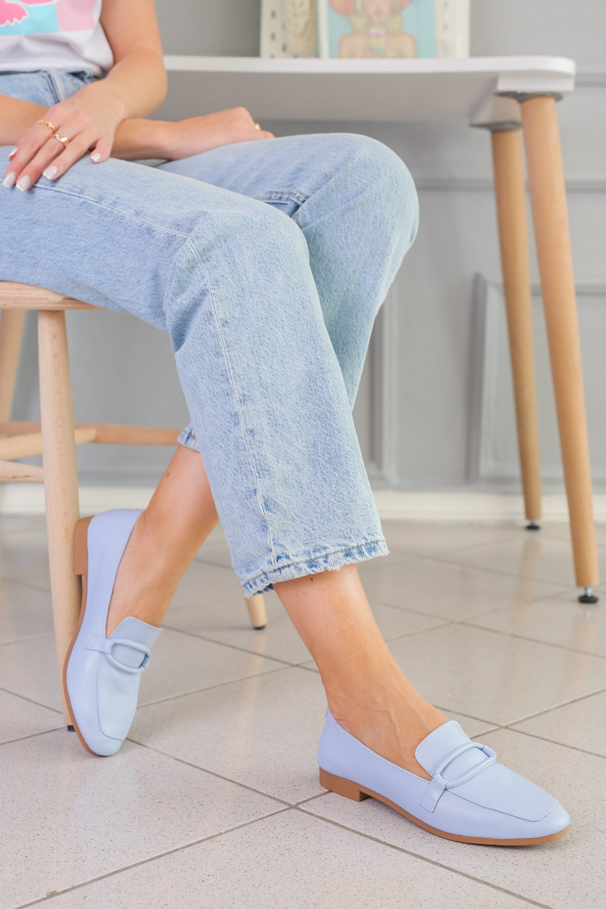 PİLLOW MODEL GERÇEK ORJİNAL DERİ BABET LOAFER BEBE.MAVI