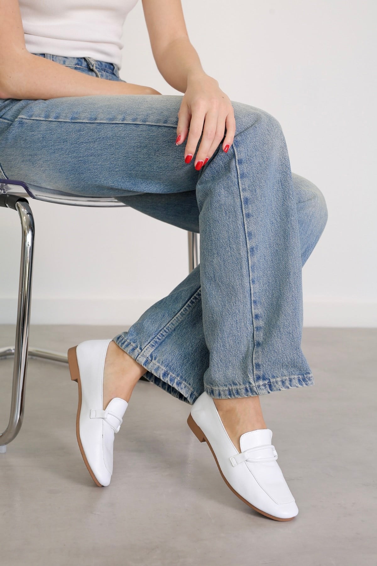 PİLLOW MODEL GERÇEK ORJİNAL DERİ BABET LOAFER BEYAZ