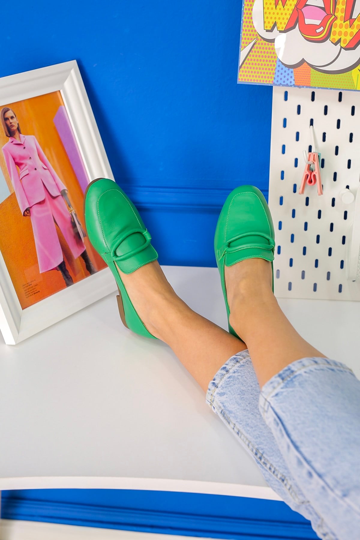 PİLLOW MODEL GERÇEK ORJİNAL DERİ BABET LOAFER YESIL